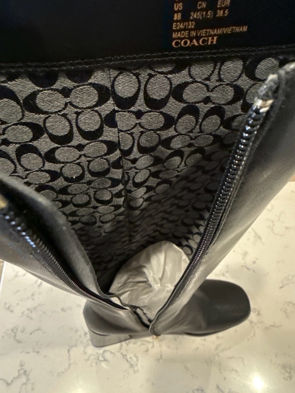 Coach Black Leather Tall Block-Heel Boots - Picture 9 of 13